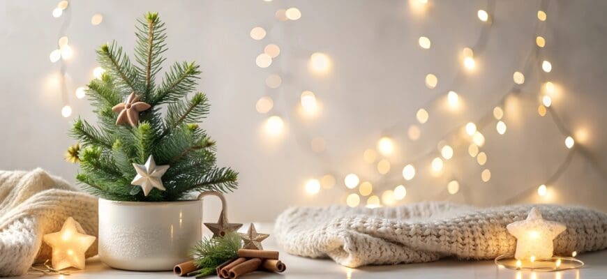 Cozy,Christmas,Decoration,With,Mini,Christmas,Tree,And,Lights,On