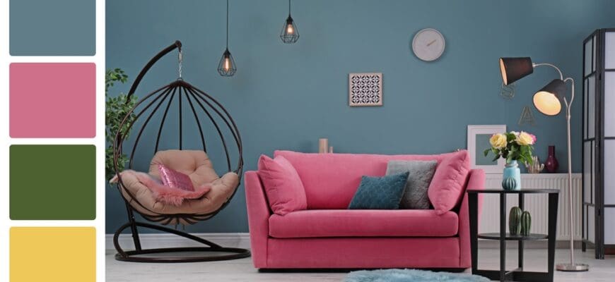 Stylish,Living,Room,With,Comfortable,Sofa,Near,Color,Wall.,Interior